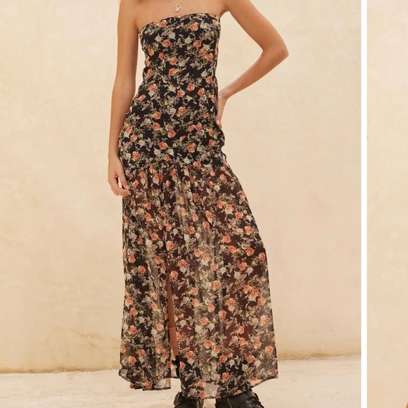 Promesa Dresses & Skirts - Promesa Strapless Black Floral Dress Size S